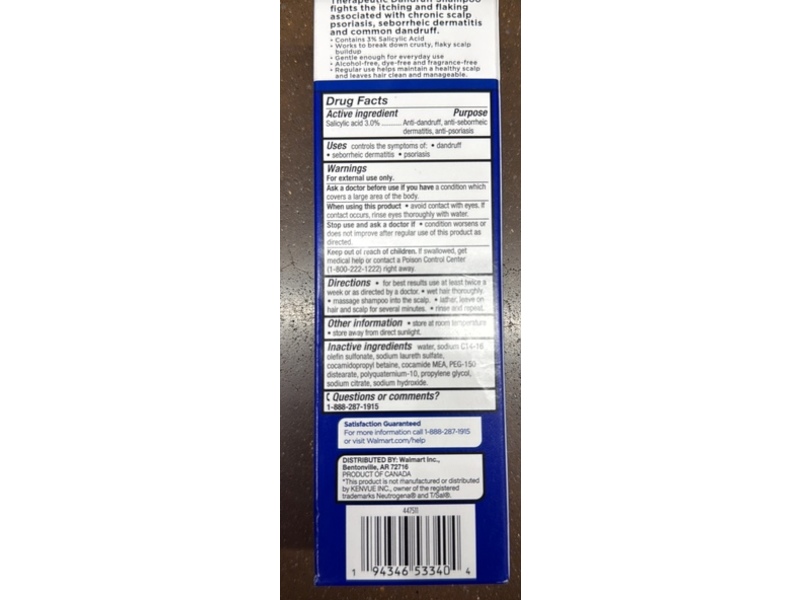 Equate Therapeutic Dandruf Shampoo, 3% Salicylic Acid, 4.5 fl oz/133 mL