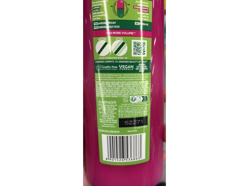 Garnier Fructis Full & Luscious Volumizing Shampoo, Pomegranate Extract, 315 mL
