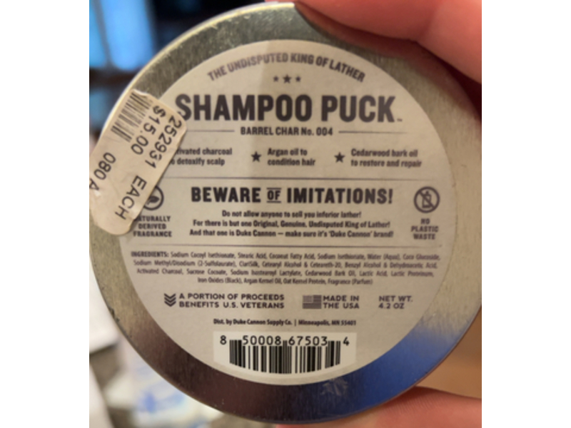 Duke Cannon Shampoo Puck, Barrel Char, 4.2 oz