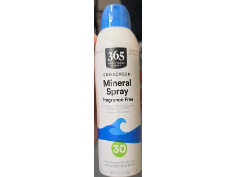 365 Whole Foods Market Mineral Spray Sunscreen, SPF 30, 5.2 oz/147 g