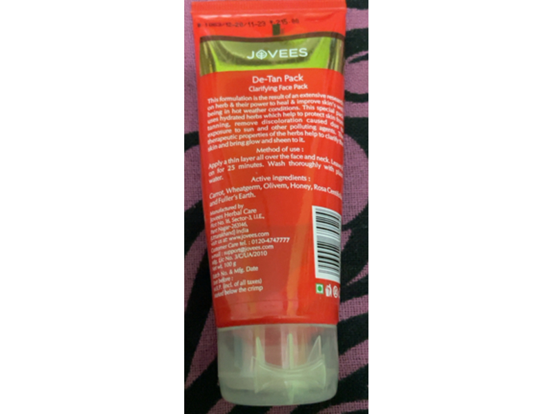 Jovees De-Tan Face Pack, Wheatgerm & Carrot, 100 g