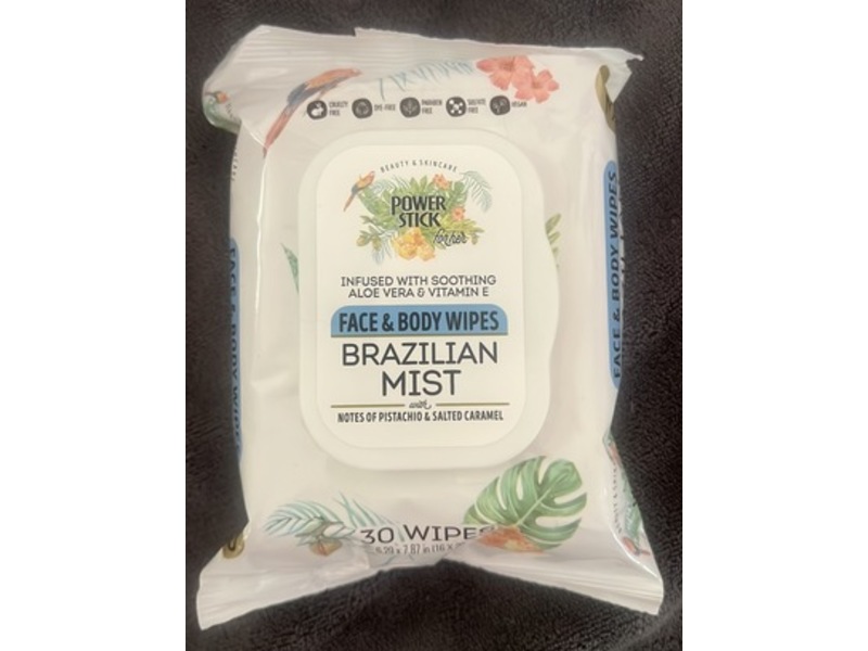 Power Stick Face & Body Wipes, Brazilian Mist, 30 Count