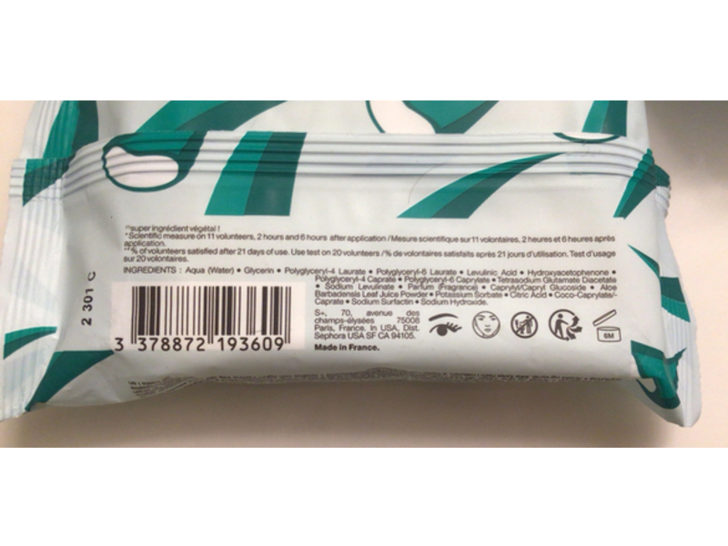 Sephora Face & Eyes Hydrating Cleansing Wipes, Aloe Vera Extract, 20 Count