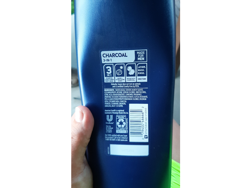 Suave Professionals Men 3-In-1 Shampoo + Conditioner + Bodywash, Charcoal, 28 fl oz/828 mL