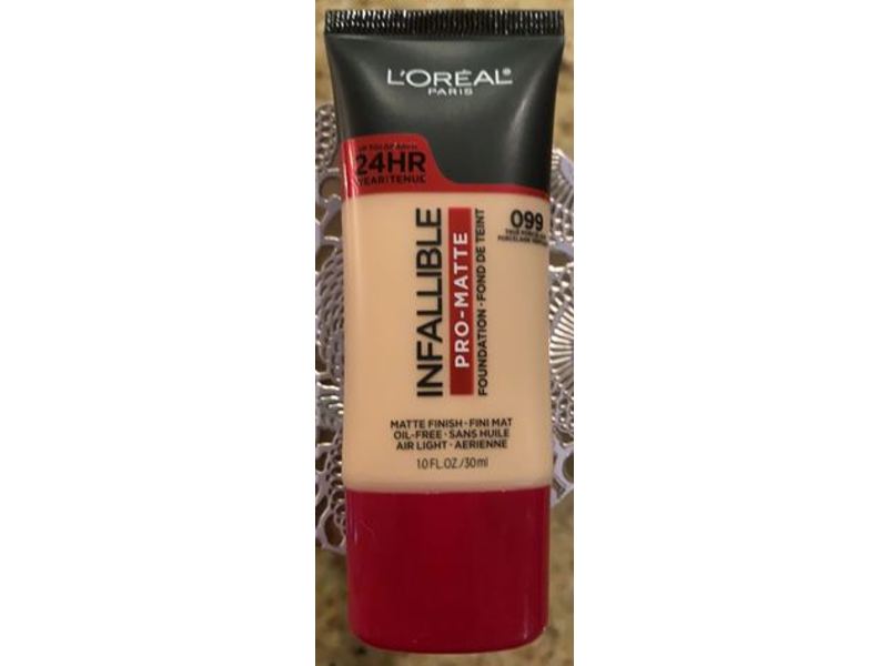 L'Oreal Paris Infallible Pro-Matte Liquid Foundation, True Porcelain 099, 1 fl oz/30 mL
