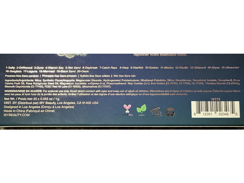 Iby Beauty Ocean Awakening Eyeshadow 20 Palette, Pigmented Shades 3465, 0.035 oz