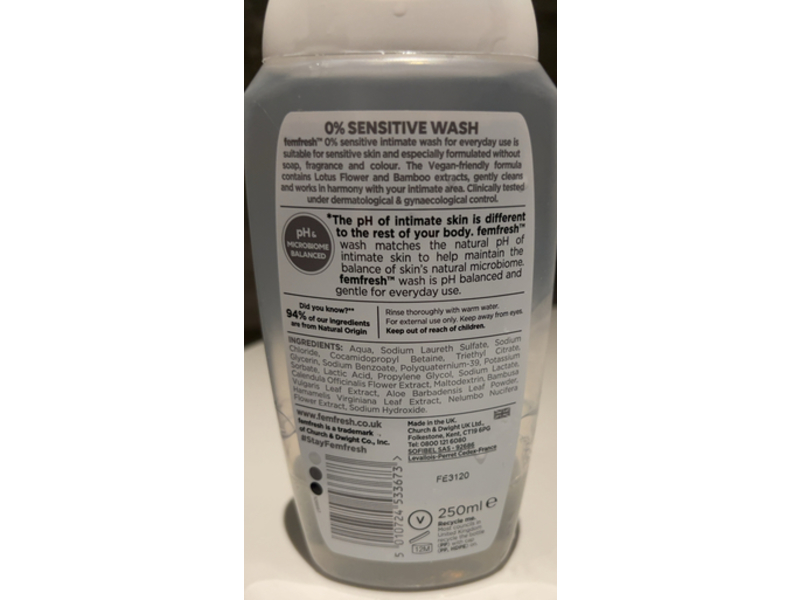 Femfresh Intimate Skin Care 0% Sensitive Wash, 250 mL
