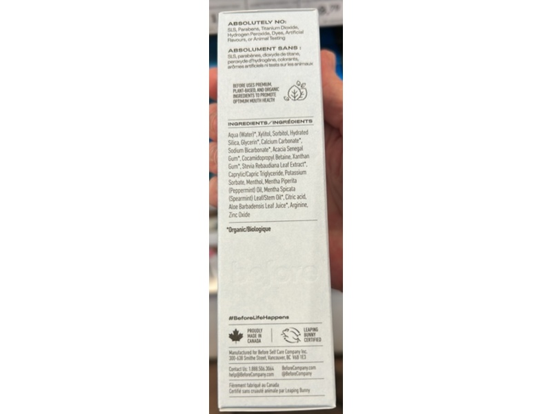 Before Fluoride Free Whitening Toothpaste, Super Mint, 4.4 fl oz/100 mL
