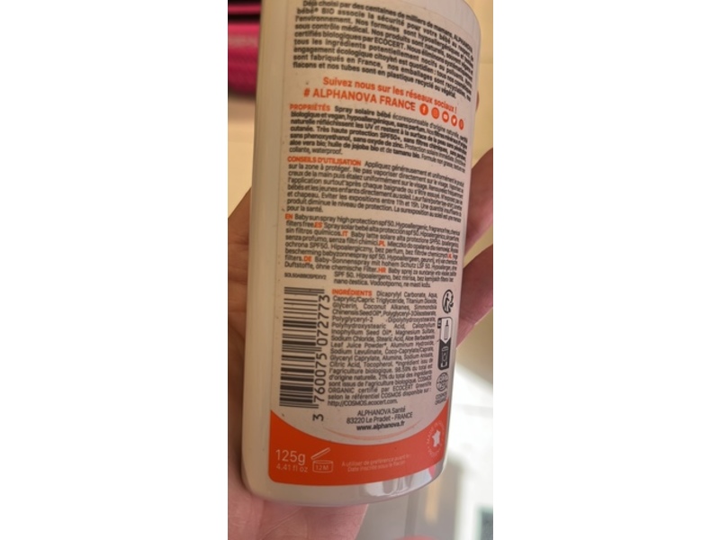 Alphanova Baby Sun Spray, SPF 50, 4.41 fl oz/125 mL
