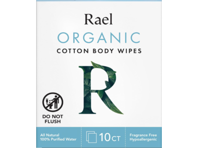Rael Organic Cotton Body Wipes, 10 Count, Pack Of 2