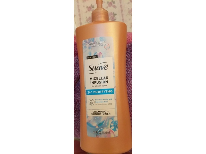 Suave 2 In 1 Purifying Shampoo+Conditioner, Micellar Infusion, 28 fl oz/828 mL