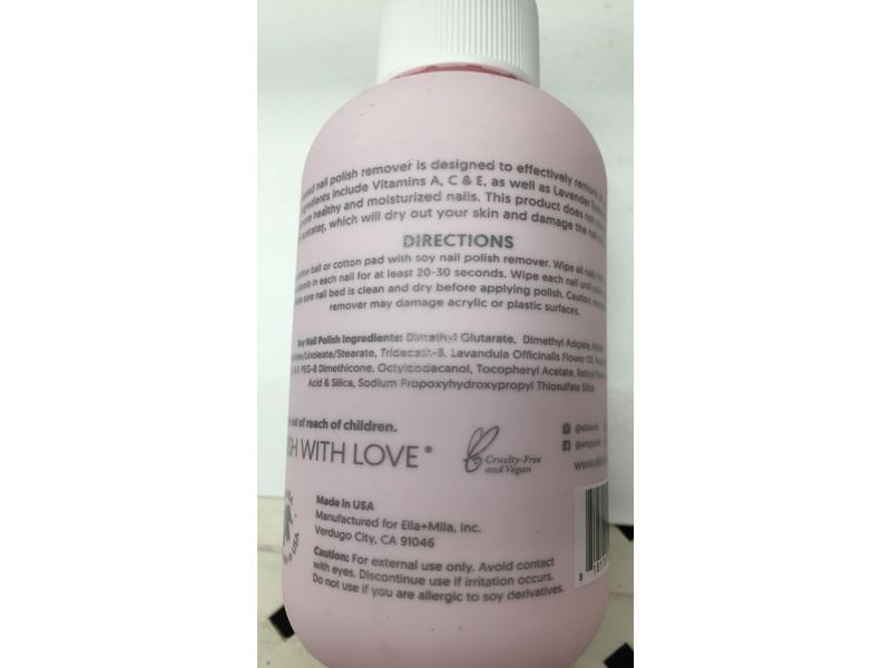 Ella+Mila Soy Nail Polish Remover With Lavender Essential Oil, 4 fl oz/118 mL