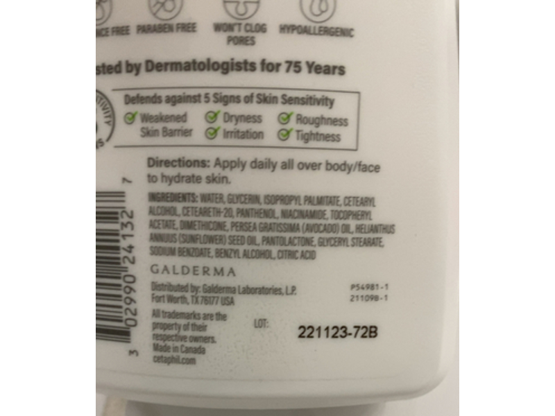 Cetaphil Moisturizing Lotion, Avocado Oil & Essential Vitamin B5 & B3, 8 fl oz/237 mL
