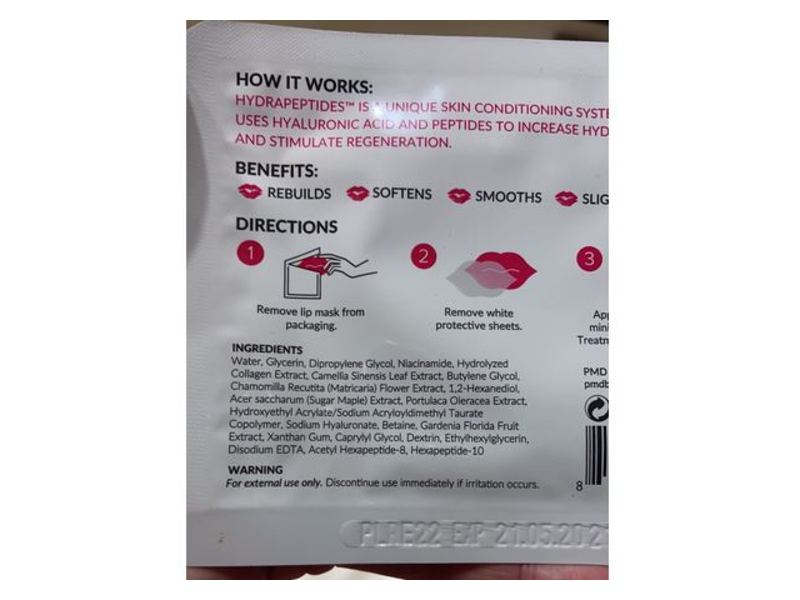 Pmd Hydrakiss Bio-Cellulose Anti-Aging Lip Sheet Mask, 0.35 oz/10 mL, Pack Of 50 Sheet