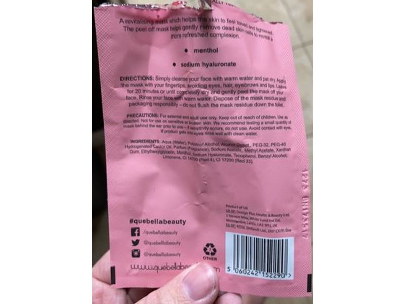 Que Bella Exfoliating Peel Off Mask, Strawberry, 0.35 oz/10 g