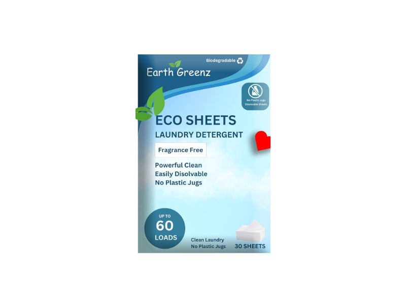 Earth Greenz Eco Sheets Laundry Detergent, Fragrance Free, 60 Loads, 30 Sheets