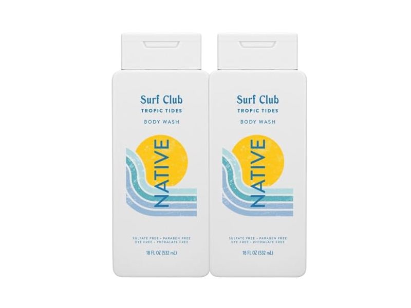 Native Surf Club Tropic Tides Body Wash, Crisp Juniper & Sea Salt Breeze, 18 fl oz/532 mL, Pack of 2