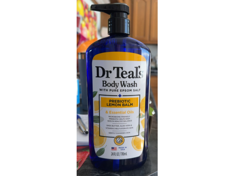 Dr Teal's Body Wash, Pure Epsom Salt, Prebiotic Lemon Balm & Essential Oils, 24 fl oz/710 mL