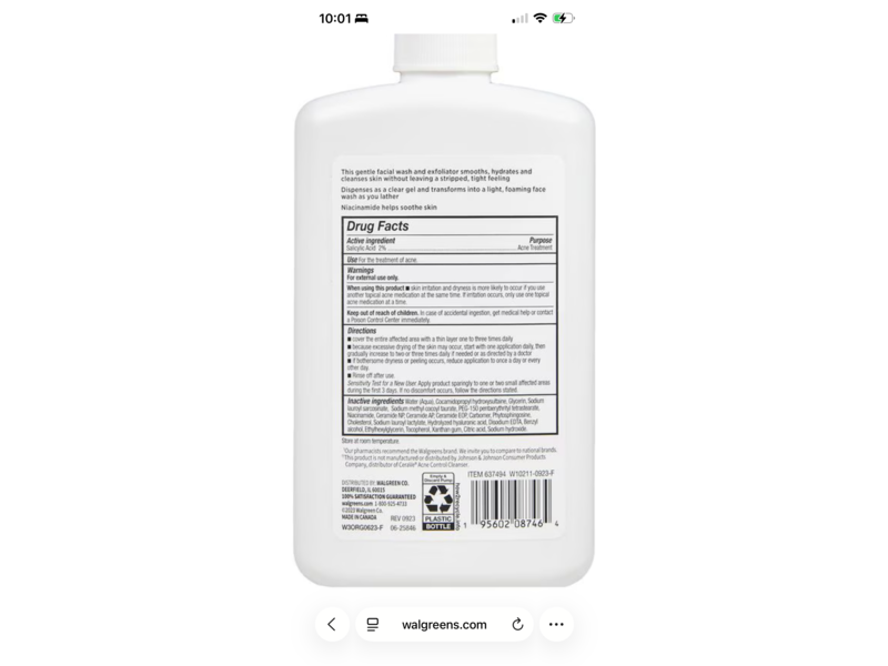 Walgreens Acne Control Cleanser, 8 fl oz/236 mL