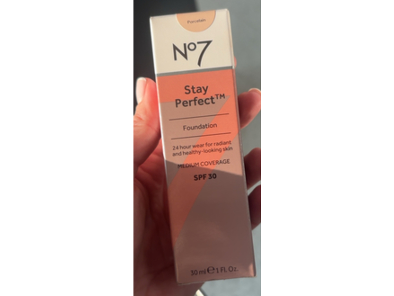 No7 Stay Perfect Medium Coverage Foundation, Porcelain, SPF 30, 1 fl oz/30 mL
