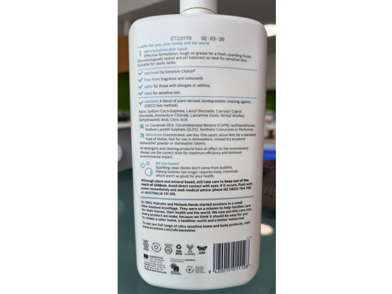 Ecostore Ultra Sensitive Dish Liquid, 33.8 fl oz/1 L