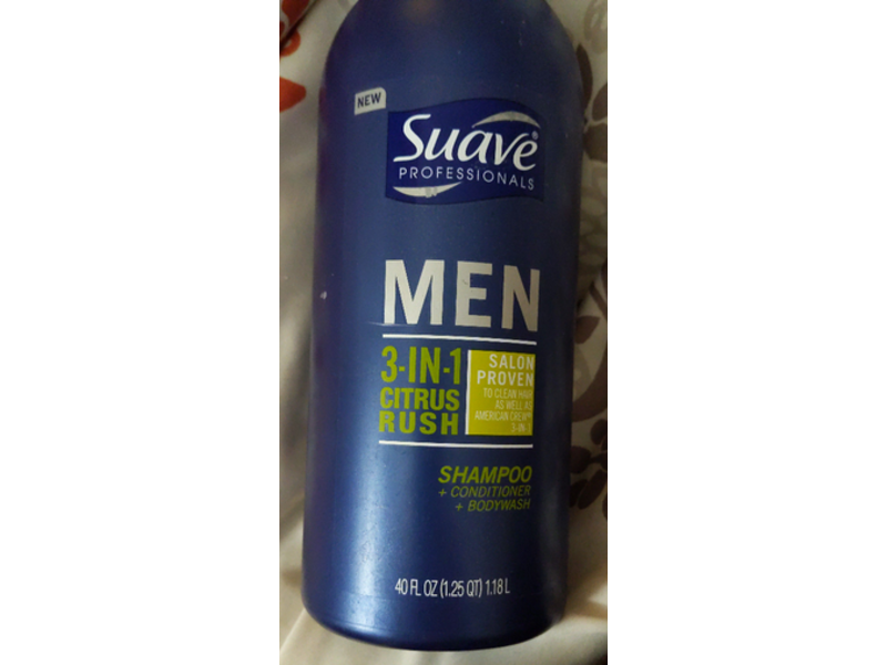 Suave Professionals Men 3-In-1 Shampoo + Conditioner + Bodywash, Citrus Rush, 40 fl oz/1.18 L, Pack Of 3
