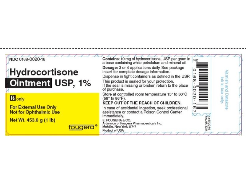 Hydrocortisone Ointment USP, 1%, 453 g (1 lb), Fougera (RX)