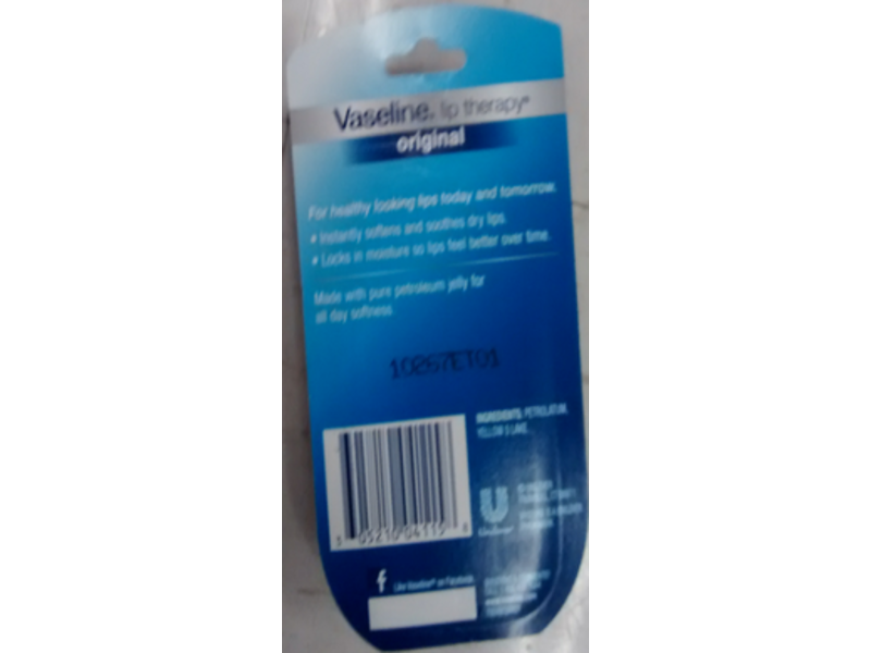 Vaseline Lip Therapy, Original, 0.25 oz/7 g, Pack Of 2