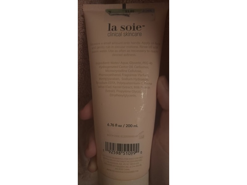 La Soie Clinical Skincare Gentle Facial Scrub, Oat Milk, 6.76 fl oz/200 mL