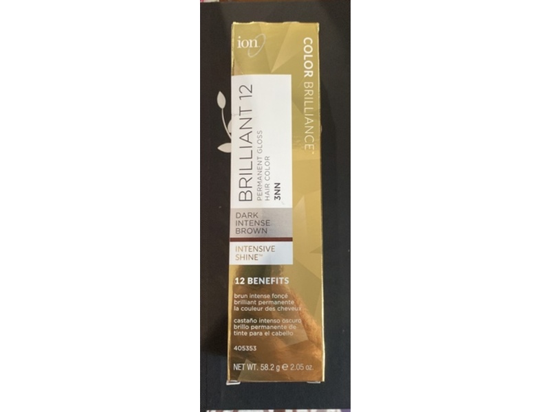 ion Brilliant 12 Permanent Gloss Hair Color, Dark Intense Brown, 2.05 oz/58.2 g