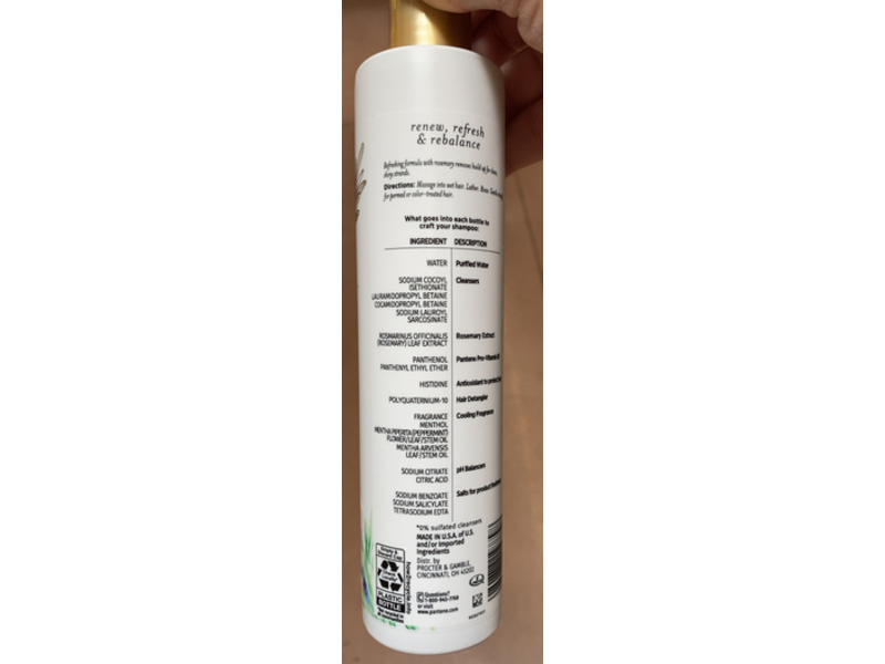 Pantene Nutrient Blends Shampoo, Rosemary, 9.6 fl oz/285 mL