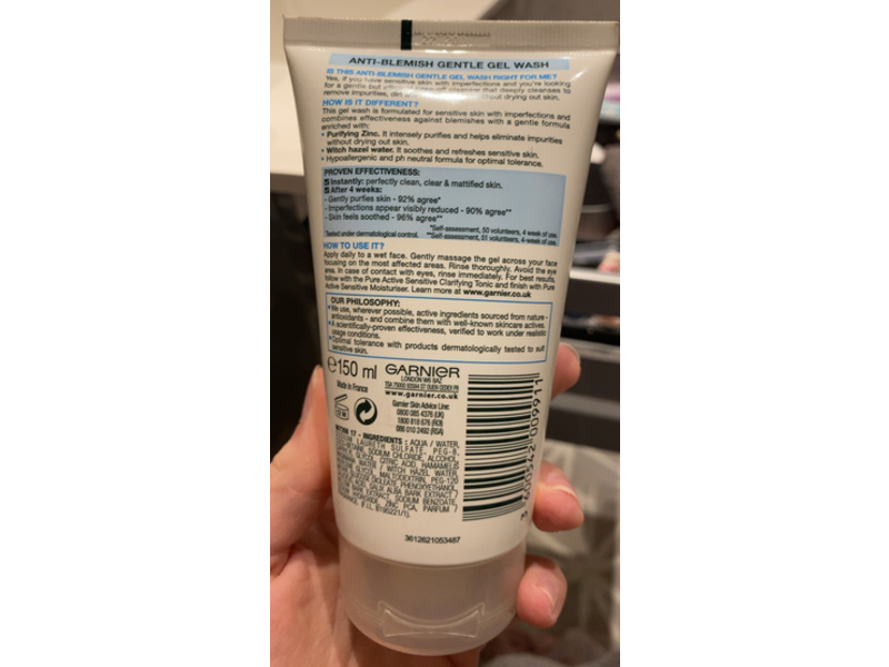 Garnier Pure Active Sensitive Anti-Blemish Gentle Gel Face Wash, 150 mL