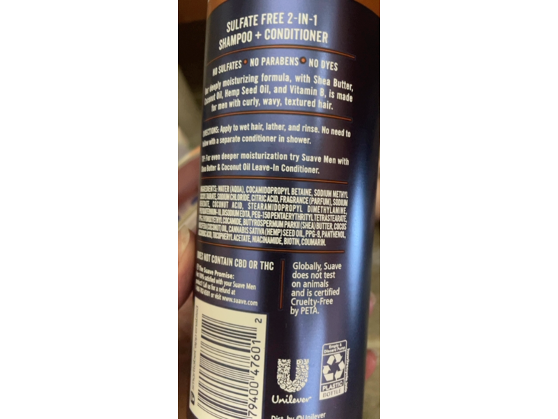 Suave Men 2-In-1 Shampoo + Conditioner, Shea Butter & Coconut Oil, 16.5 fl oz/488 mL
