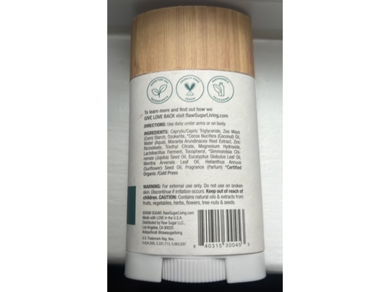 Raw Sugar Simply Deodorant, Eucalyptus + Fresh Mint, 2.7 oz/76 g