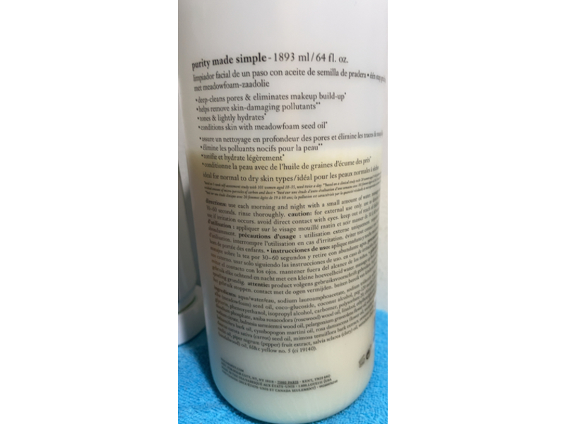 Philosophy Purity Made Simple One Step Facial Cleanser, Meadowfoam Seed Oil, 64 fl oz/1893 mL