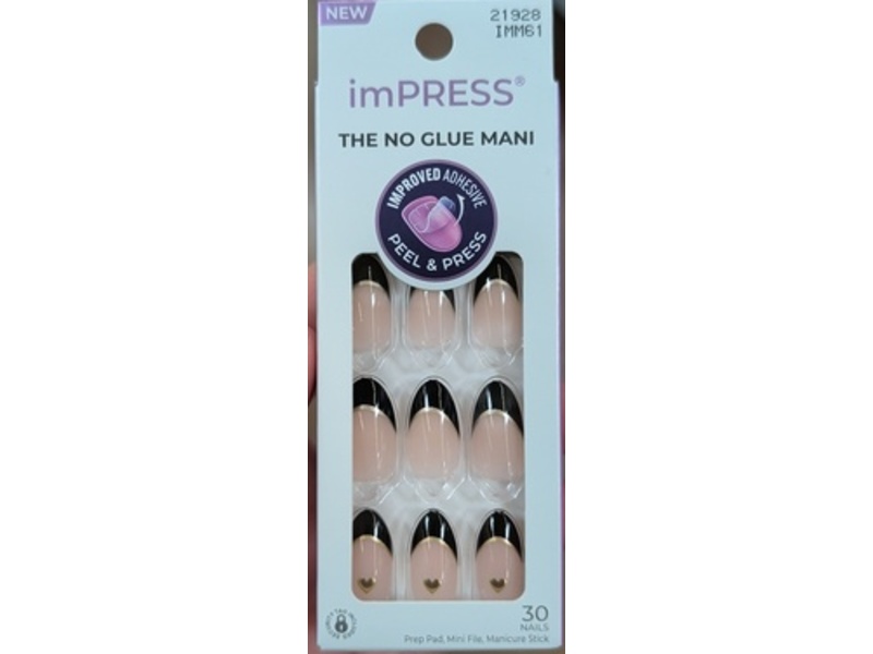 ImPRESS Press On Nails, Positive Black Medium, 30 Count