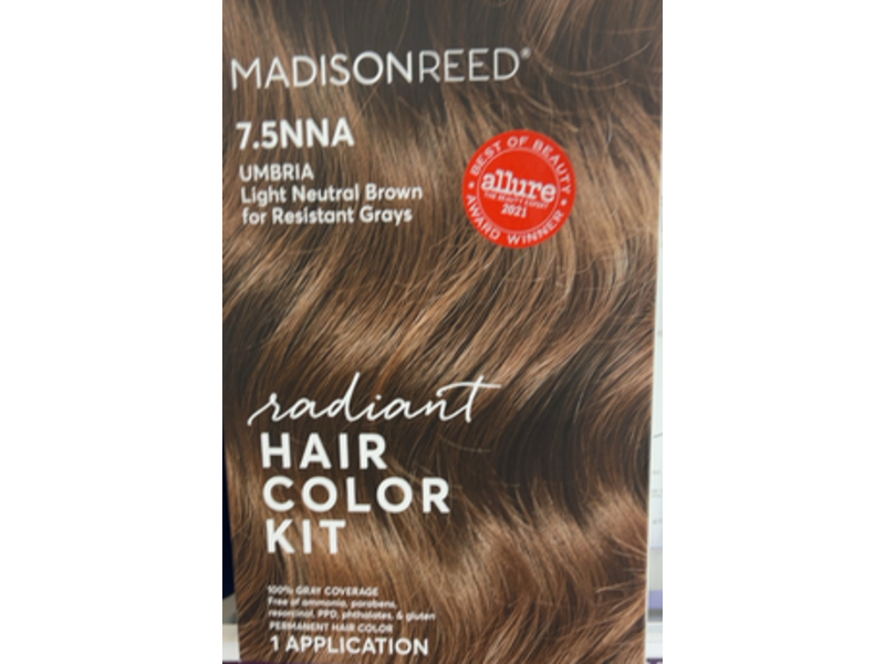 Madison Reed Radiant Permanent Hair Color Kit, 7.5NNA Umbria Light Neutral Brown, 1 Application