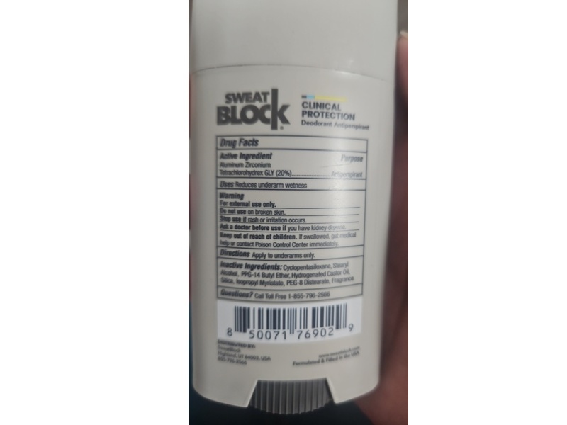 SweatBlock Clinical Protection Deodorant Antiperspirant, Sandalwood & Amber, 2.7 oz/76 g