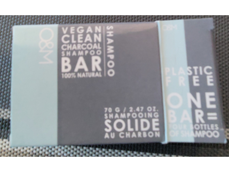 O&M Vegan Clean Shampoo Bar, Charcoal, 2.47 oz/70 g
