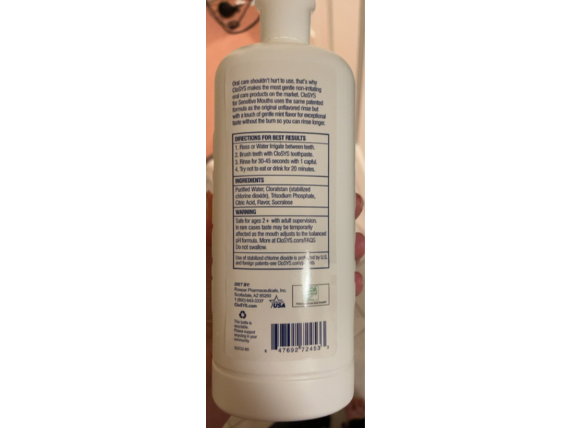 CloSYS Fresh Breath Sensitive Mouth Rinse, Gentle Mint, 32 fl oz/946 mL