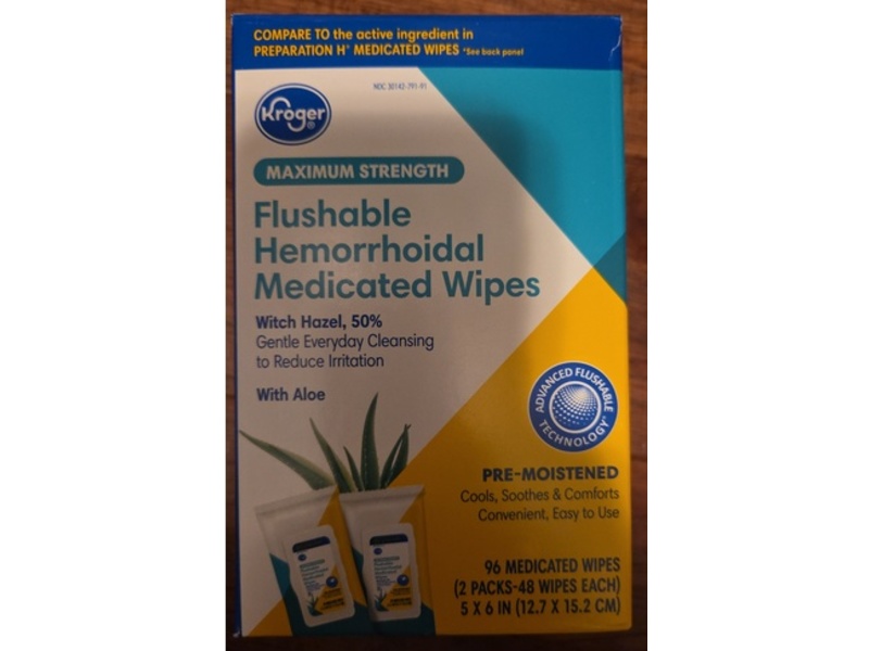 Kroger Flushable Hemorrhoidal Medicated Wipes, Witch Hazel & Aloe, 96 Count