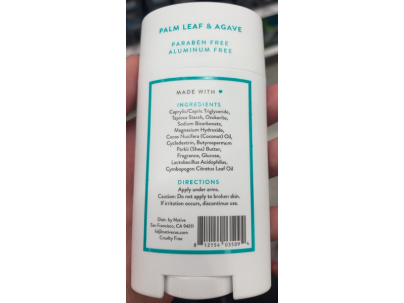 Native Deodorant, Palm Leaf & Agave, 2.65 oz/75 g