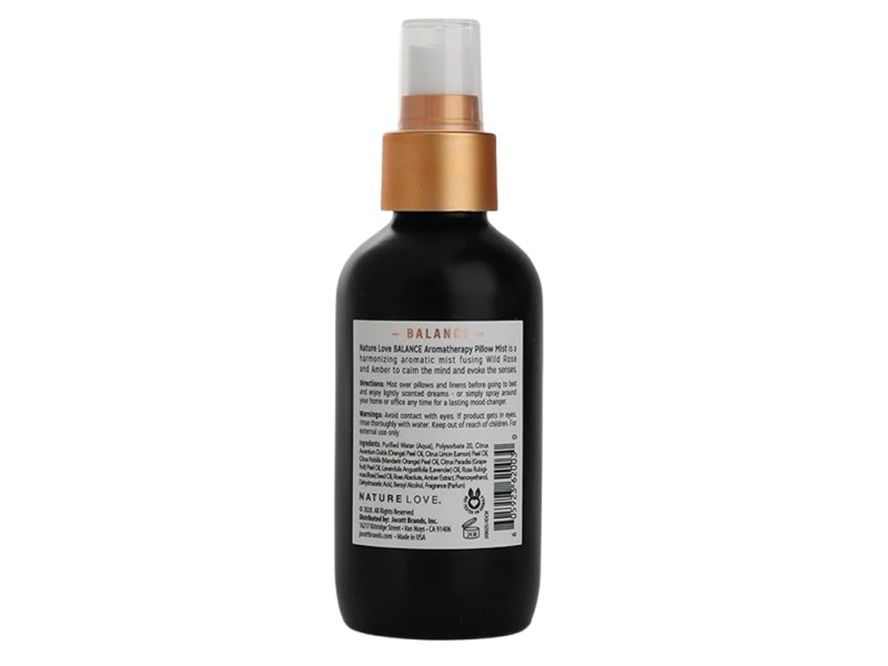 Nature Love Balance Aromatherapy Pillow Mist, Wild Rose + Amber, 4 fl oz/118 mL