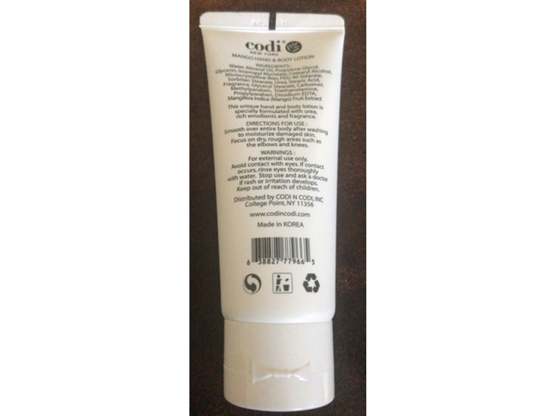 Codi Nourishing & Rejuvenating Hand & Body Lotion, Mango, 3.3 fl oz/100 mL