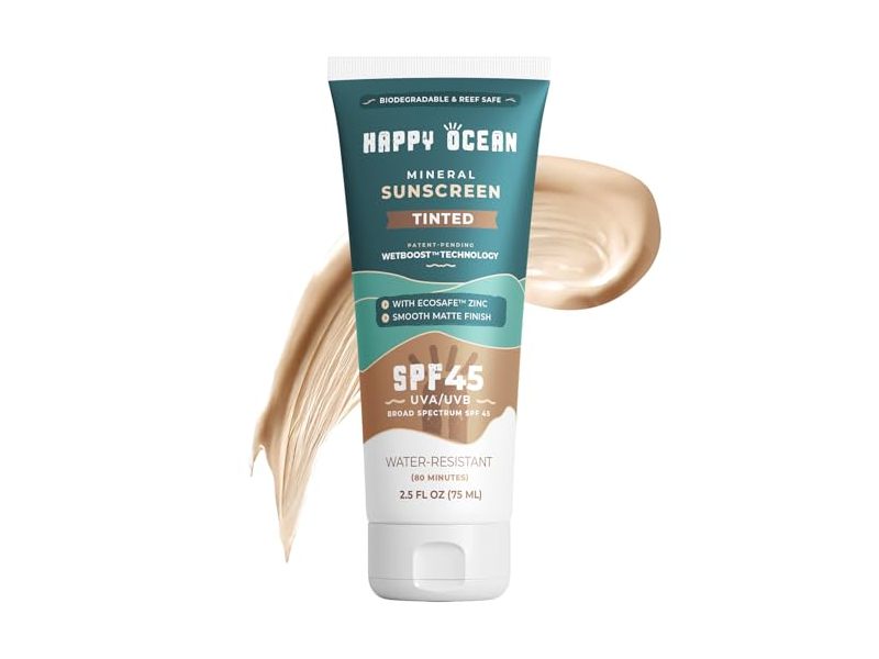 Happy Ocean Mineral Sunscreen, SPF 45, Tinted, 2.5 fl oz/75 mL
