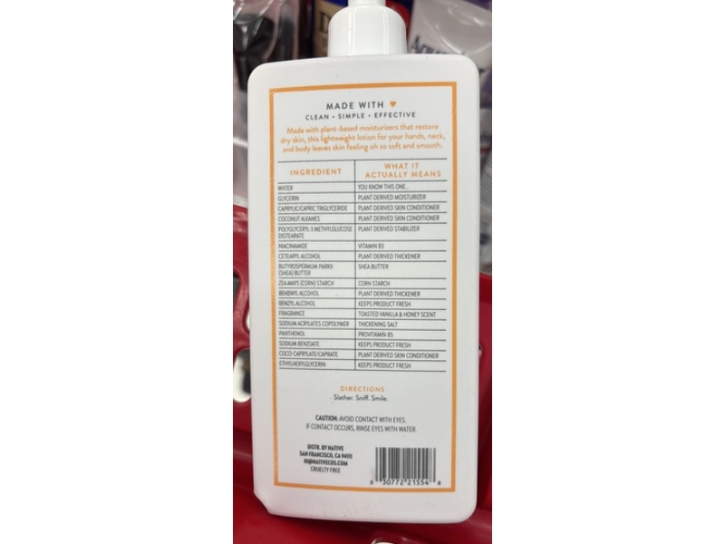 Native Moisturizing Lotion, Toasted Vanilla & Honey, 16.5 fl oz/487 mL