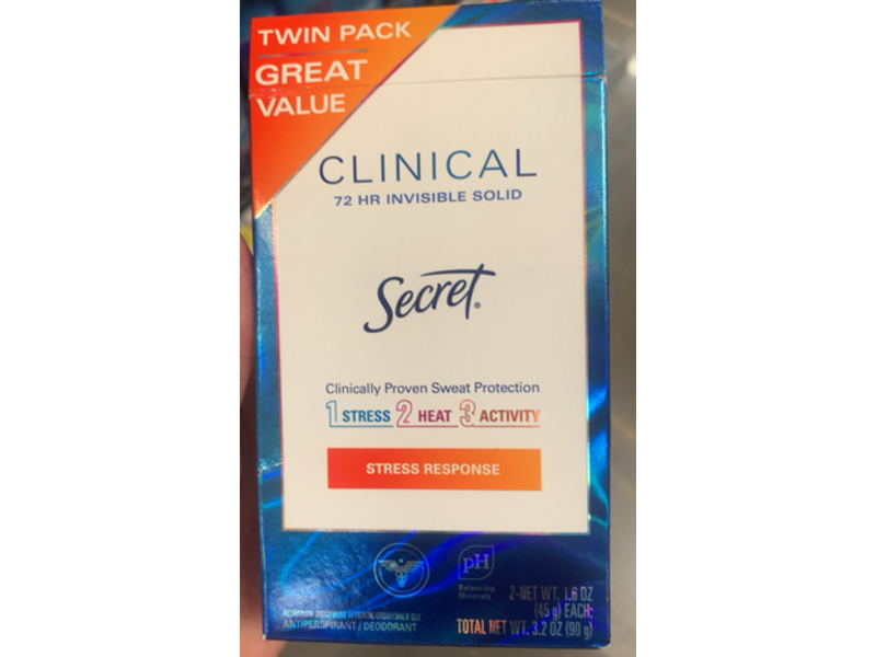Secret Clinical Antiperspirant and Deodorant, Stress Response,1.6 oz/90 g, 3 Count