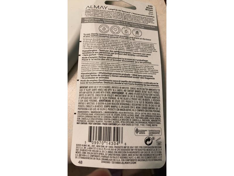 Almay Length & Lift Mascara, Black Brown (030), 0.24 fl oz/71 mL