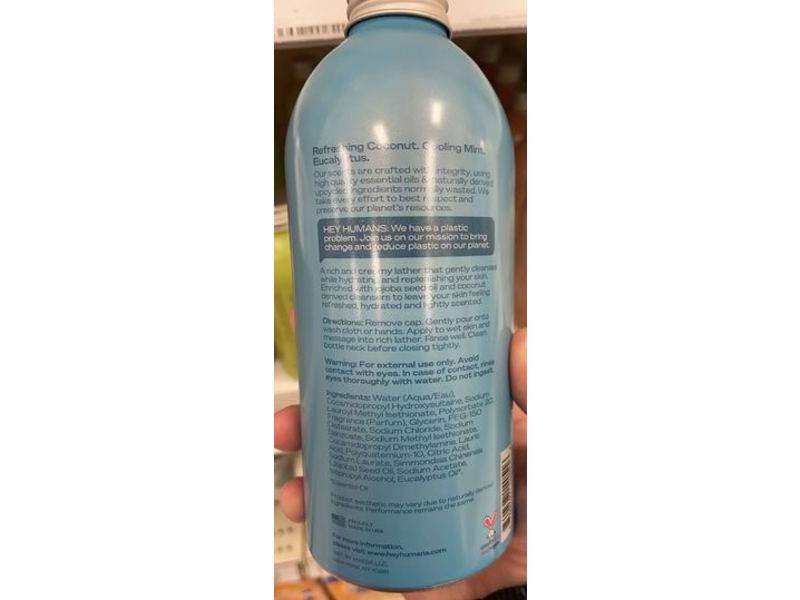 Hey Humans Naturally Derived Body Wash, Coconut Mint, 14 fl oz/414 mL