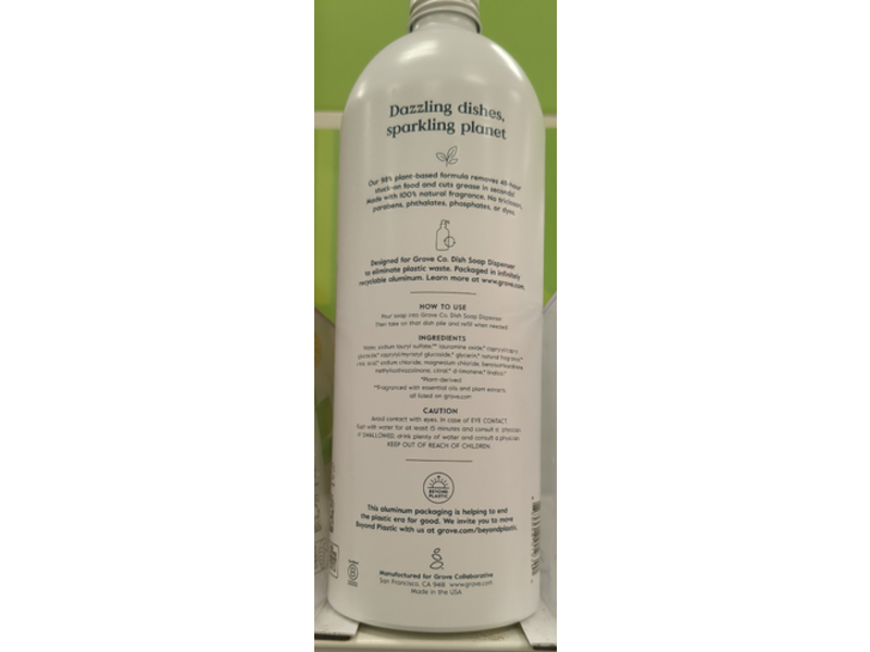 Grove Co. Ultimate Dish Soap Refill, Lemon & Eucalyptus, 32 fl oz/946 mL